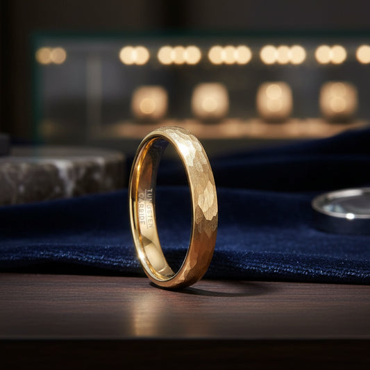 4mm Gold Hammered Tungsten Carbide Ring