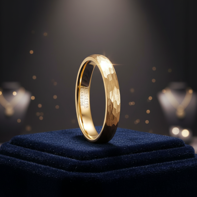 4mm Gold Hammered Tungsten Carbide Ring