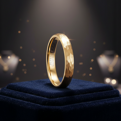 4mm Gold Hammered Tungsten Carbide Ring