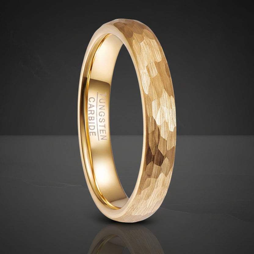 4mm Gold Hammered Tungsten Carbide Ring