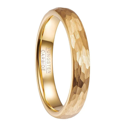 4mm Gold Hammered Tungsten Carbide Ring