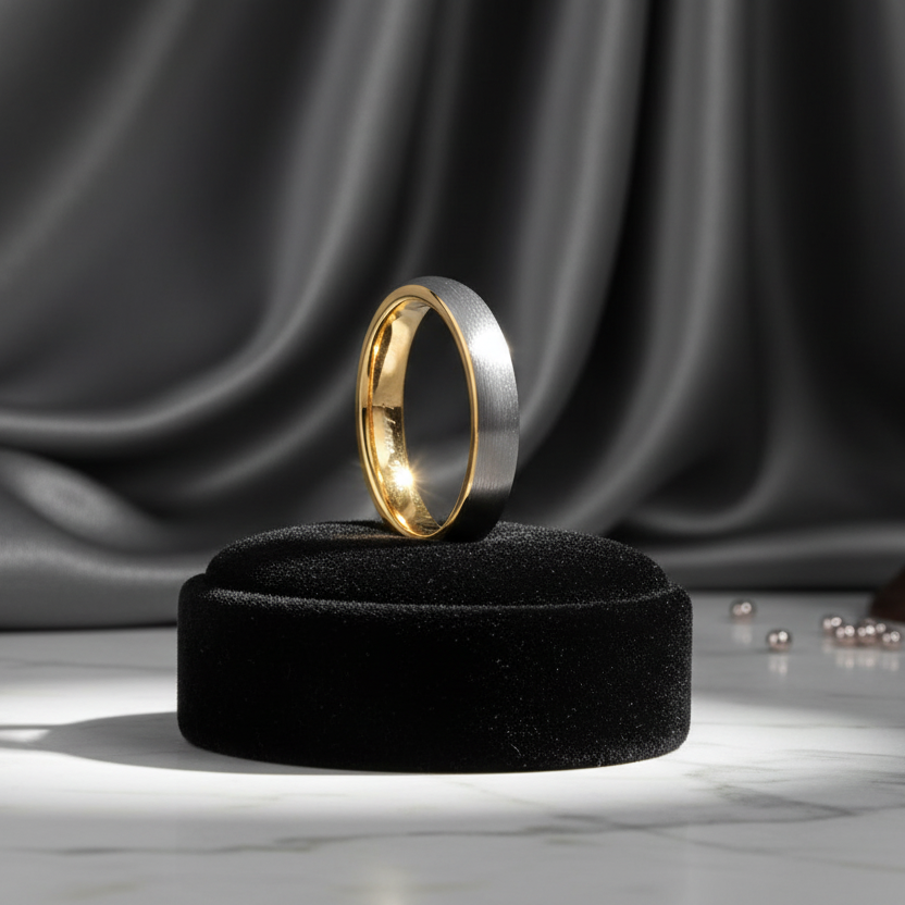4mm Gold and Silver Tungsten Ring I Love You Engraved