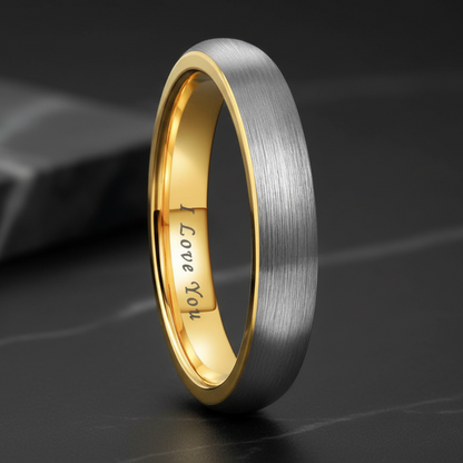 4mm Gold and Silver Tungsten Ring I Love You Engraved