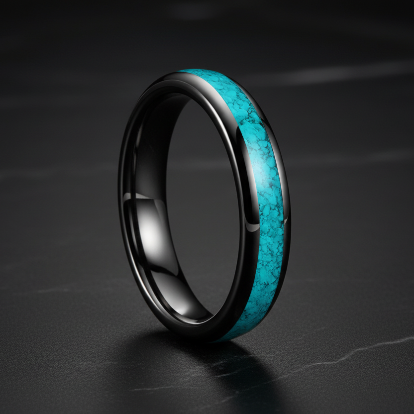 4mm Green-Turquoise Tungsten Carbide Ring