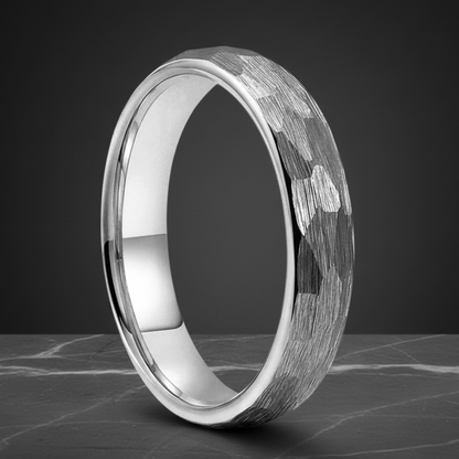 4mm Hammered Silver Tungsten Ring 