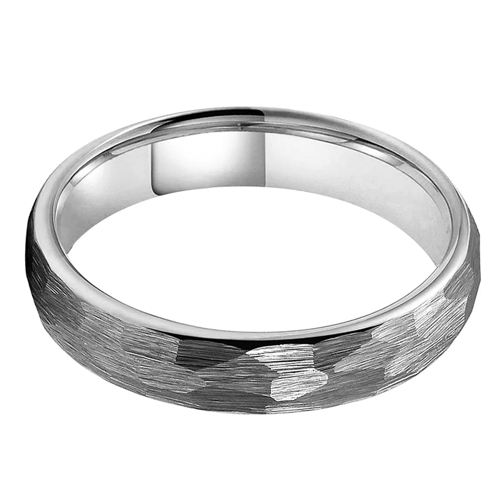 4mm Hammered Silver Tungsten Ring 