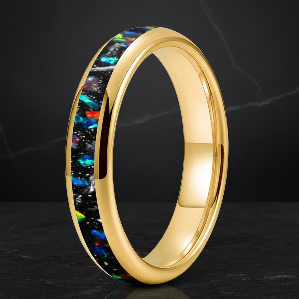 4mm Meteorite Opal Tungsten Ring