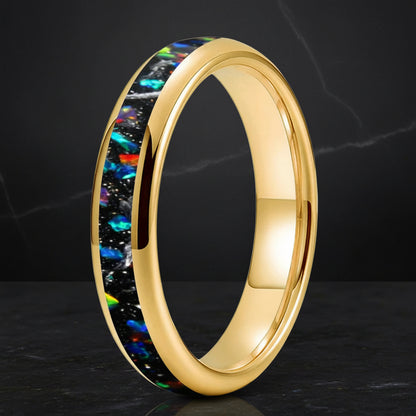 4mm Meteorite Opal Tungsten Ring
