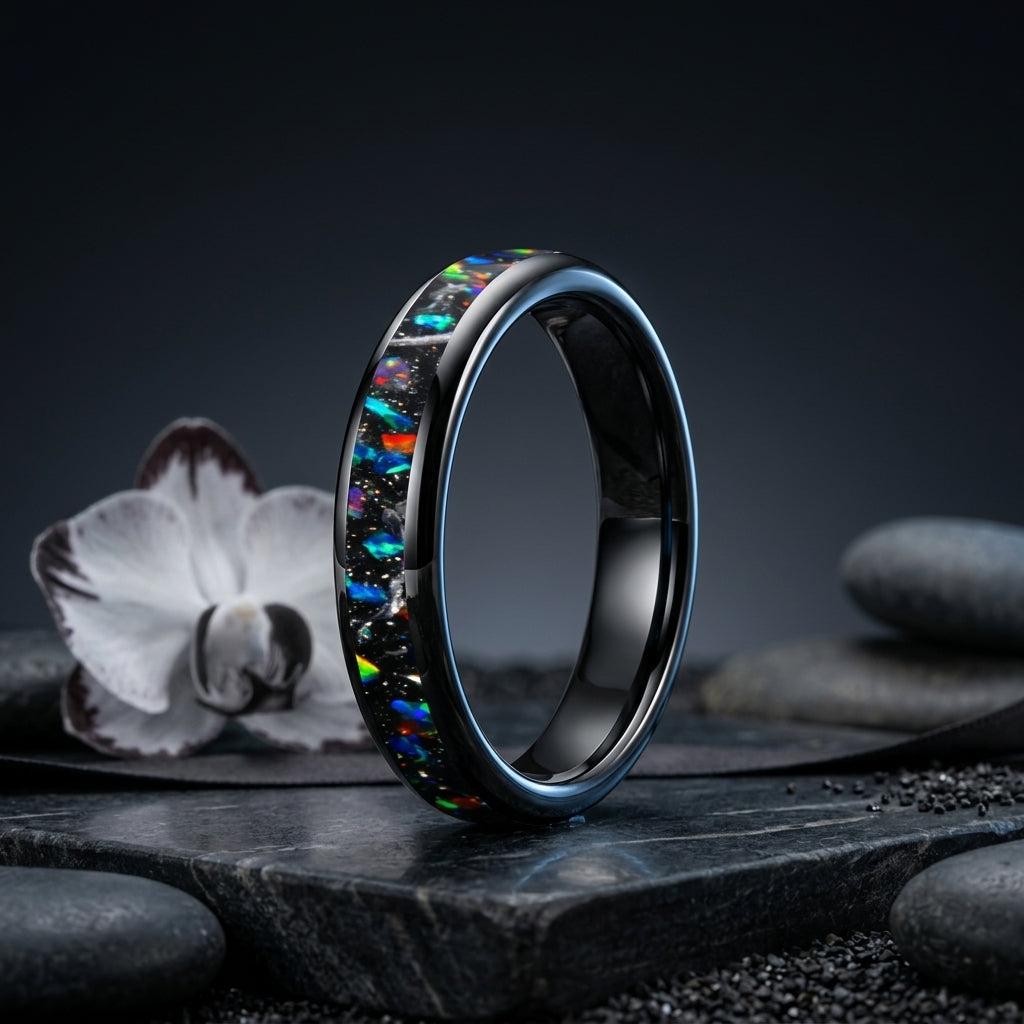 4mm Meteorite Opal Tungsten band