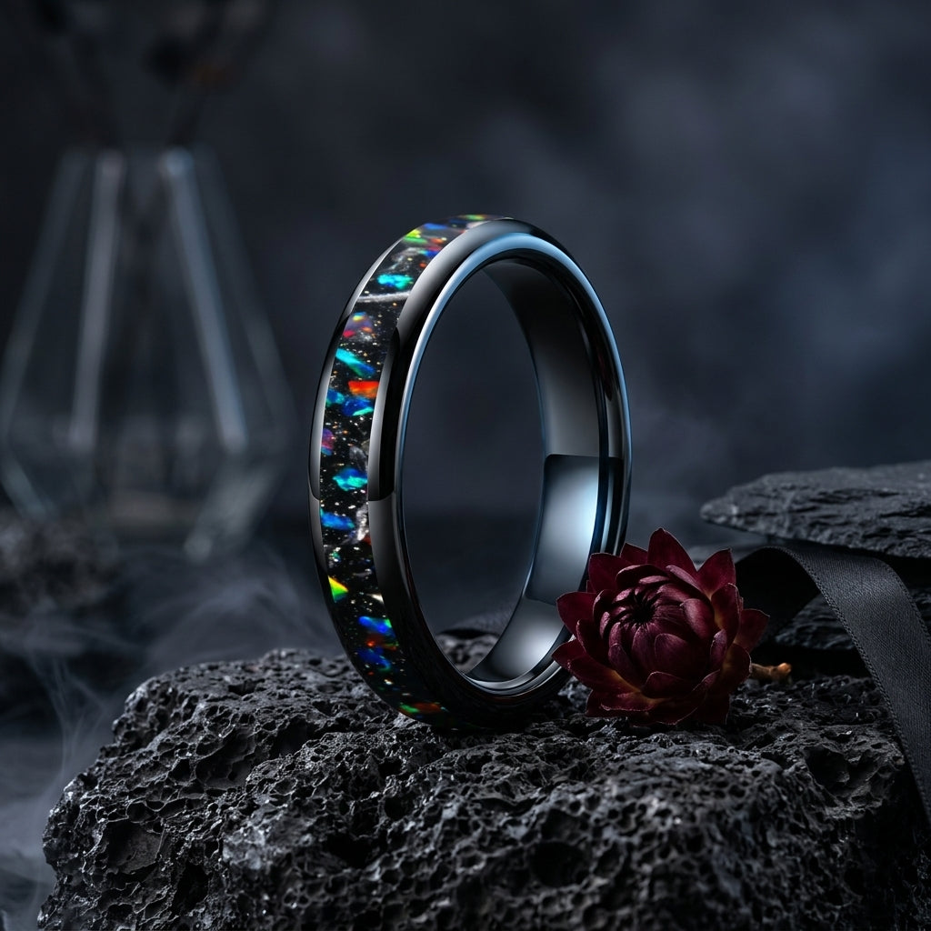 4mm Meteorite Opal Tungsten band
