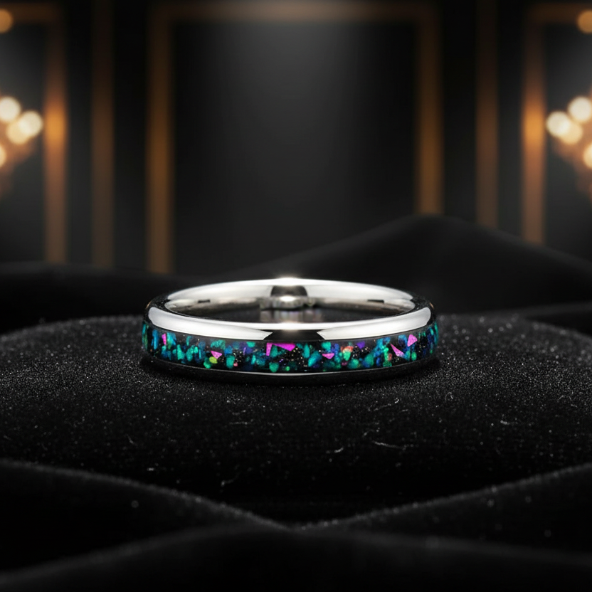 4mm Tungsten Carbide Ring With Galaxy Opal Inlay