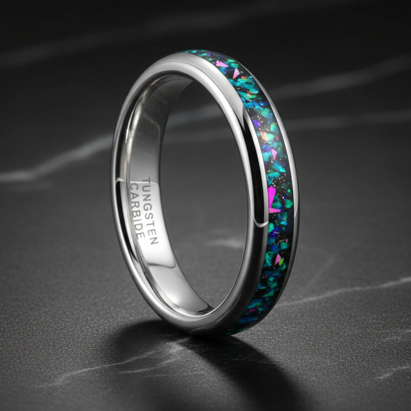 4mm Tungsten Carbide Ring With Galaxy Opal Inlay