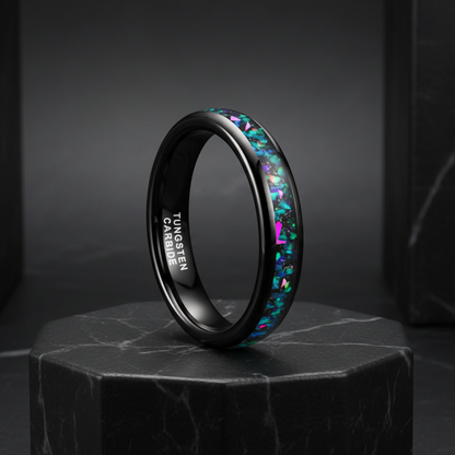 4mm Tungsten Carbide Ring With Galaxy Opal Inlay