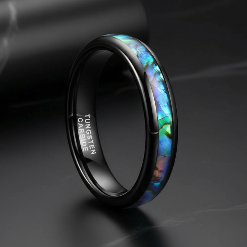 4mm Tungsten Carbide Ring With Abalone Shell Inlay