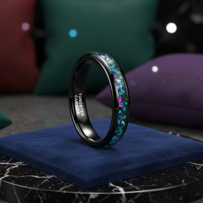 4mm Tungsten Carbide Ring With Galaxy Opal Inlay