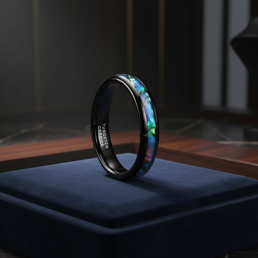 4mm Tungsten Carbide Ring With Abalone Shell Inlay