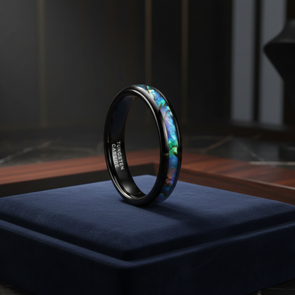 4mm Tungsten Carbide Ring With Abalone Shell Inlay