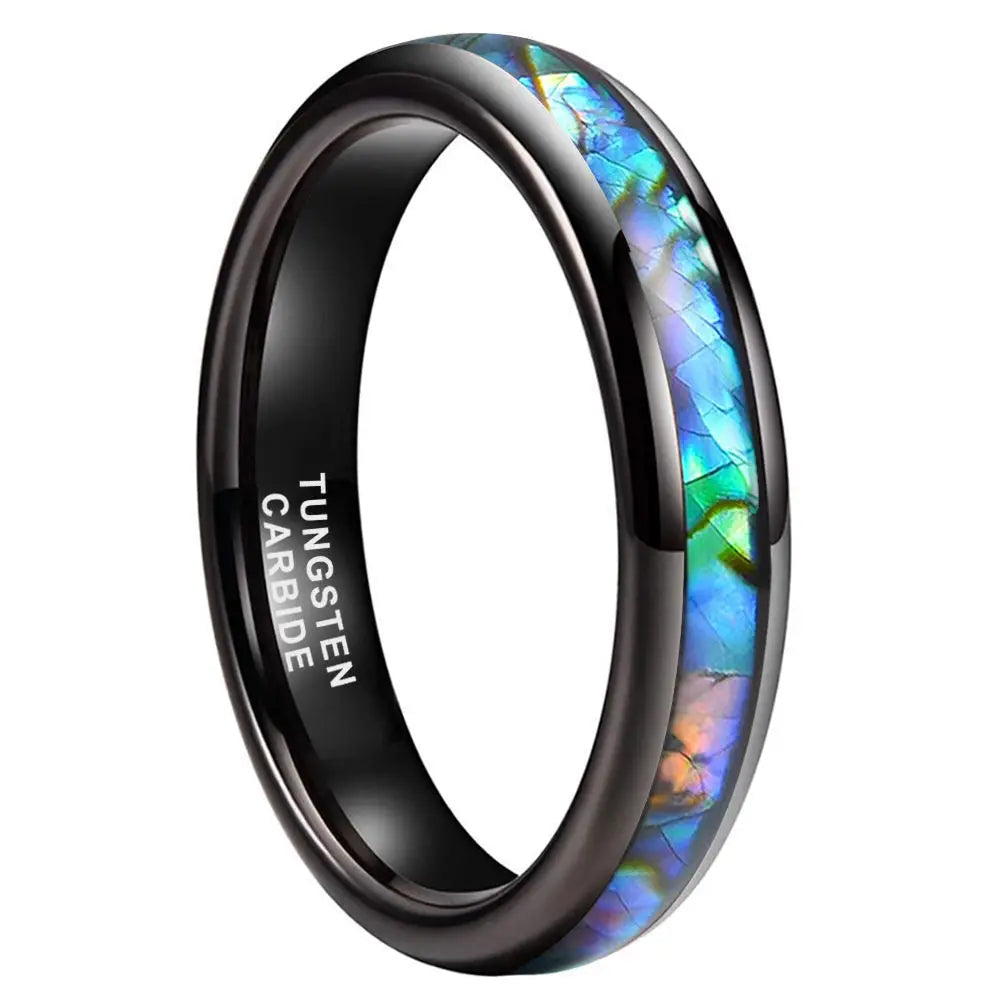 4mm Tungsten Carbide Ring With Abalone Shell Inlay