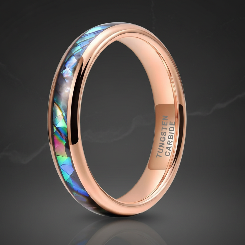 4mm Tungsten Carbide Ring With Abalone Shell Inlay