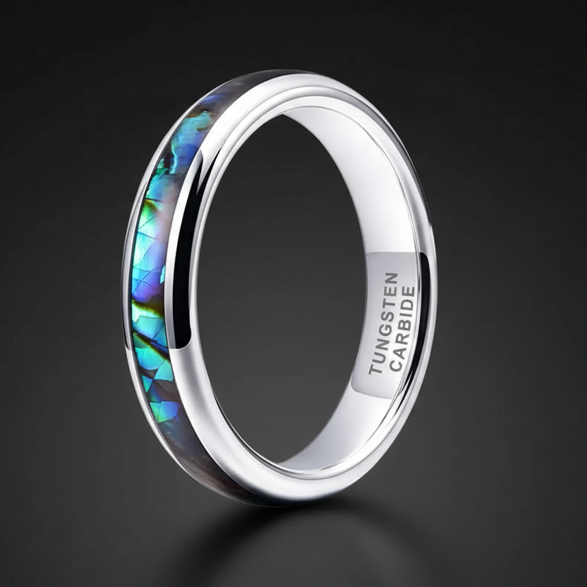 4mm Tungsten Carbide Ring With Abalone Shell Inlay