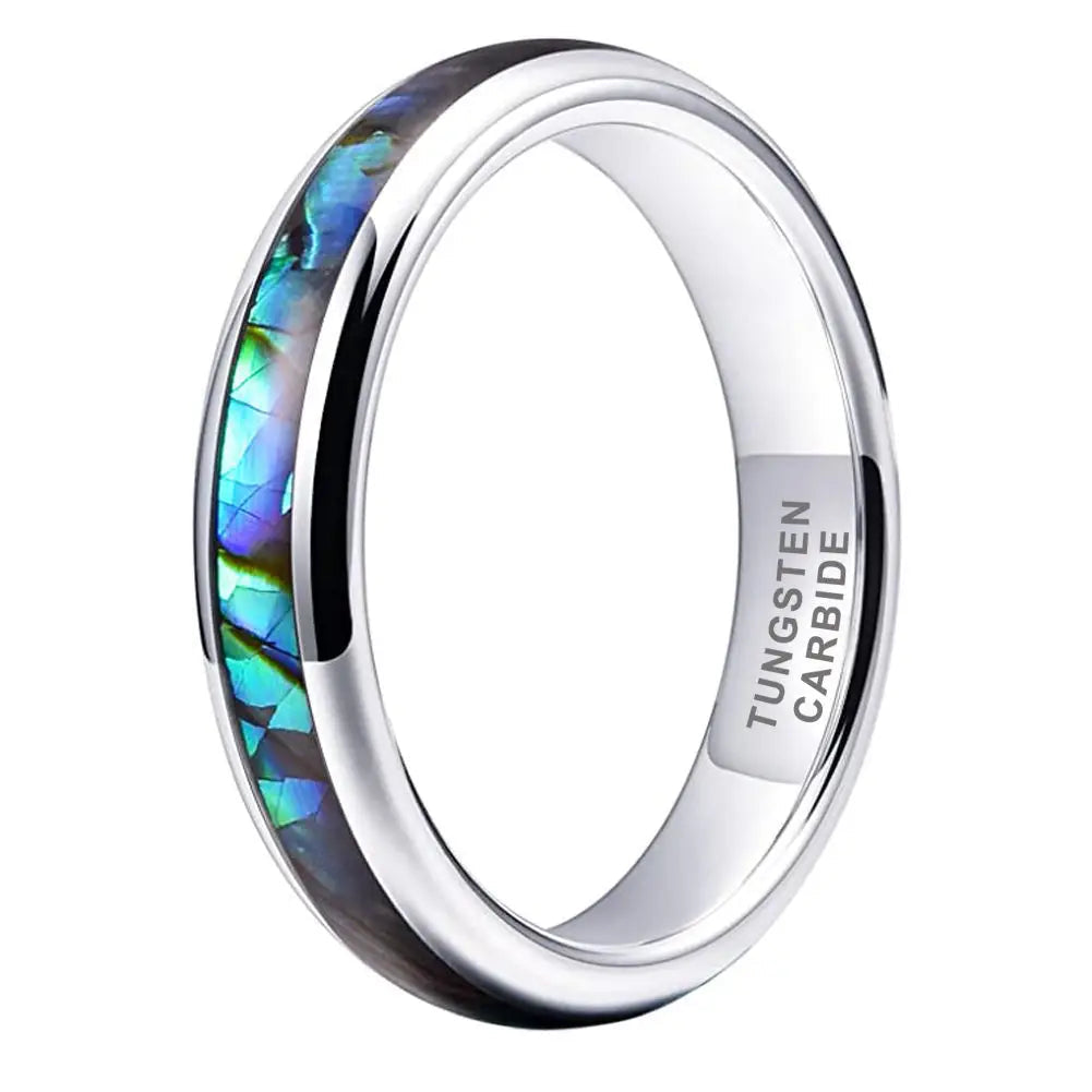 4mm Tungsten Carbide Ring With Abalone Shell Inlay