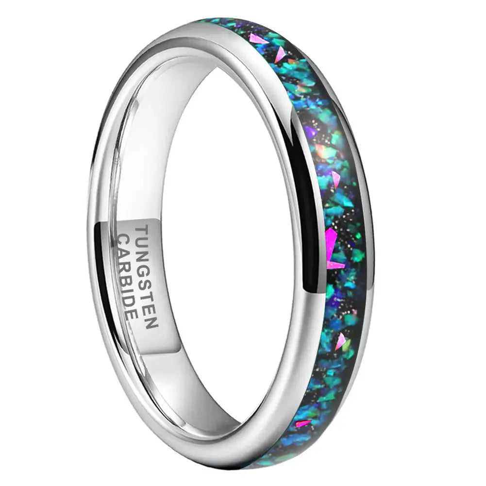 4mm Tungsten Carbide Ring With Galaxy Opal Inlay