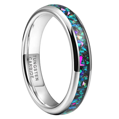 4mm Tungsten Carbide Ring With Galaxy Opal Inlay