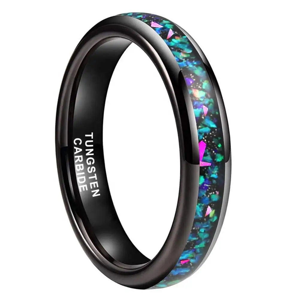 4mm Tungsten Carbide Ring With Galaxy Opal Inlay