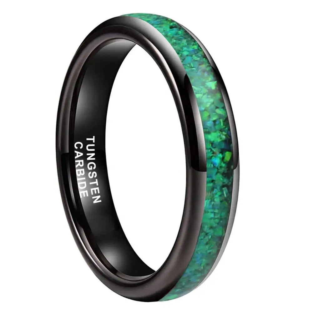 4mm Tungsten Ring With Genuine Green Opal Inlay