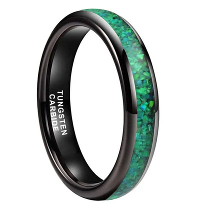 4mm Tungsten Ring With Genuine Green Opal Inlay