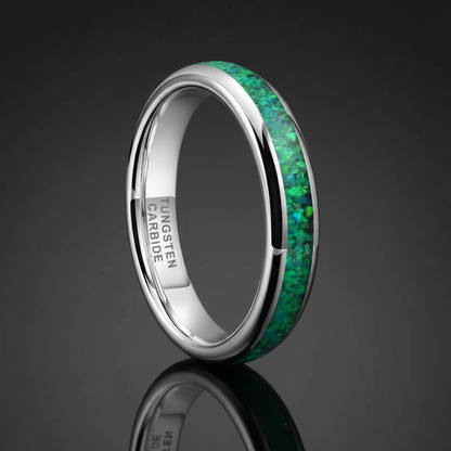 4mm Tungsten Ring With Genuine Green Opal Inlay
