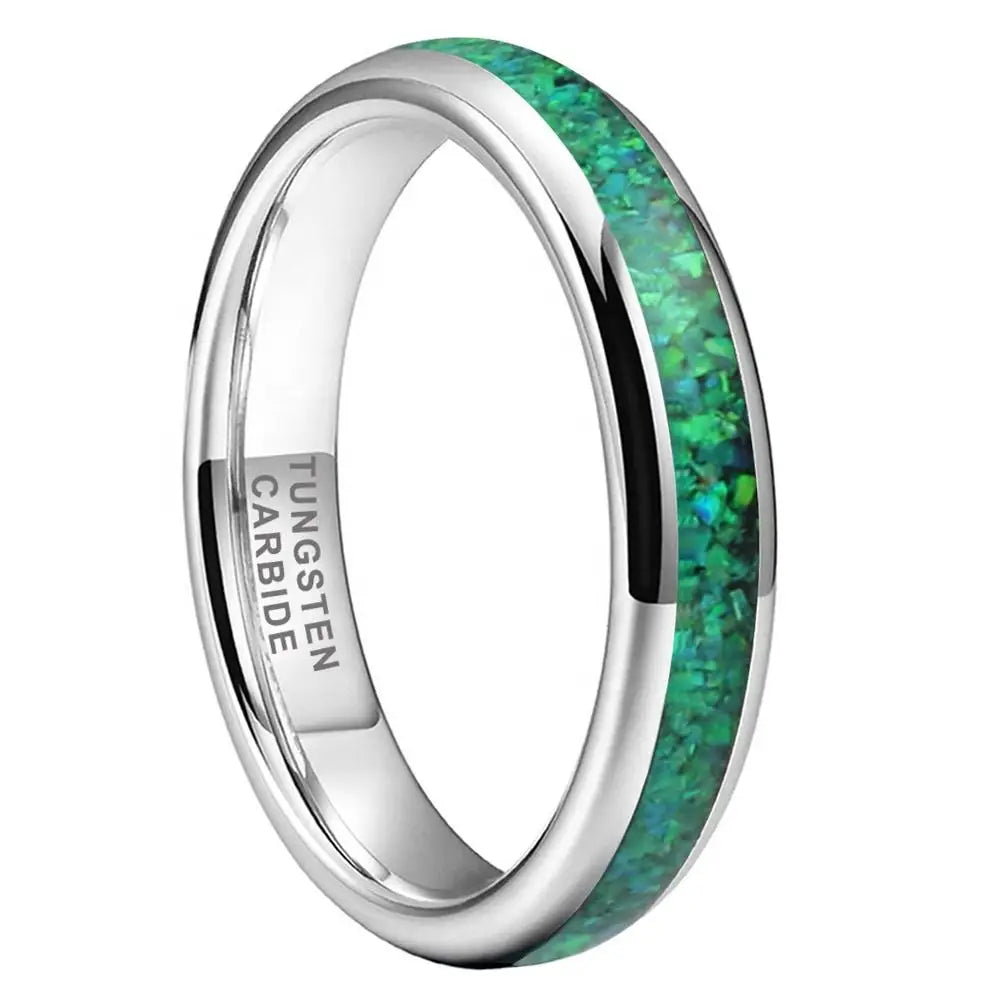 4mm Tungsten Ring With Genuine Green Opal Inlay