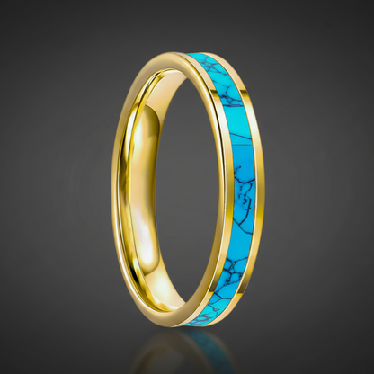 4mm Tungsten Turquoise Stone Inlaid Ring