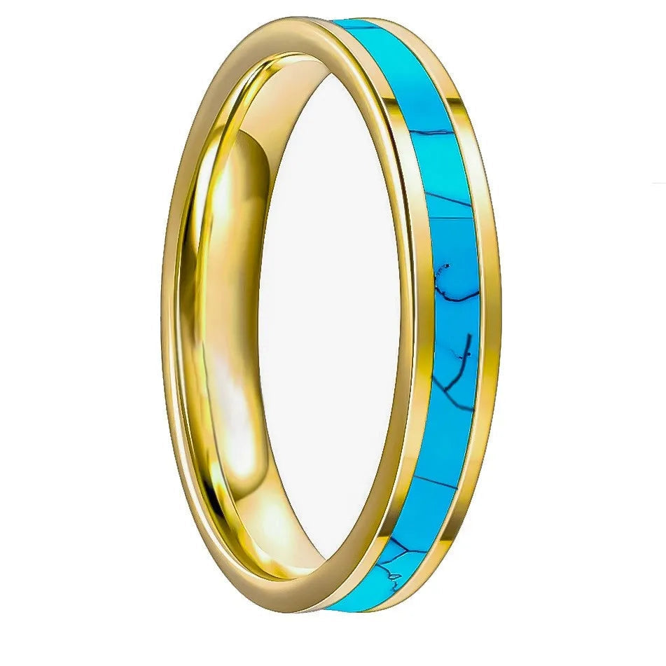 4mm Tungsten Turquoise Stone Inlaid Ring