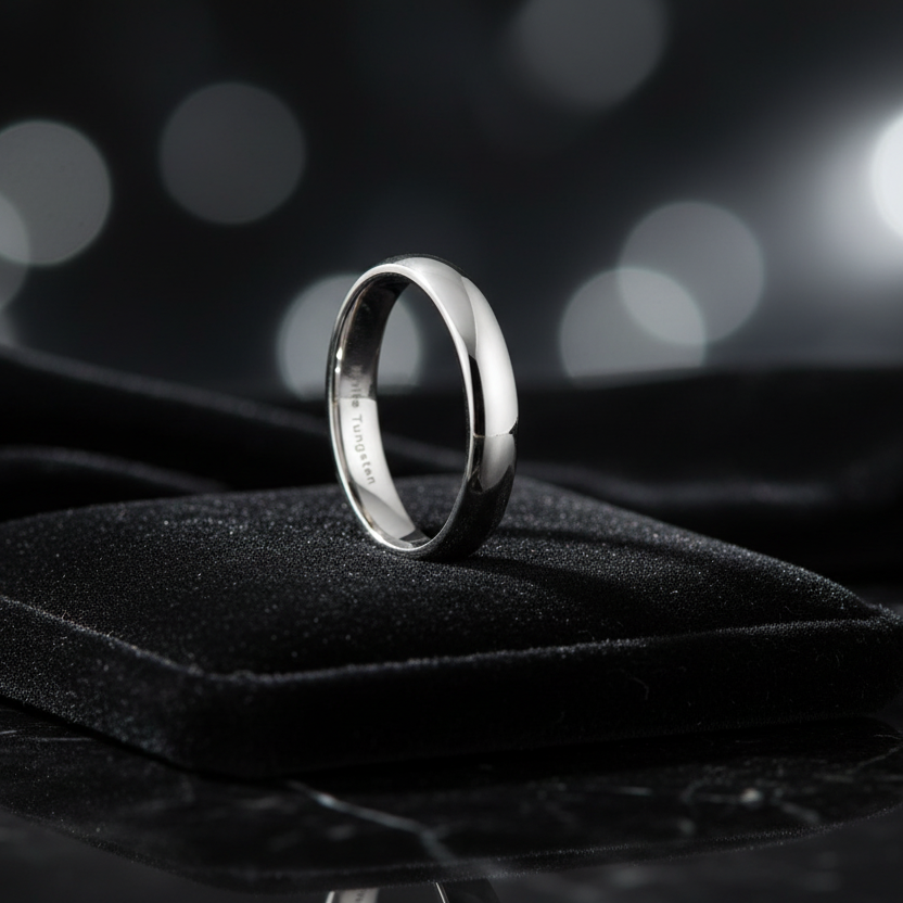 4mm White Tungsten Engagement Ring