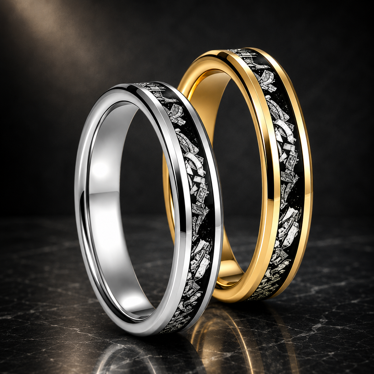 4mm Women's Tungsten Ring with Meteorite Inlay