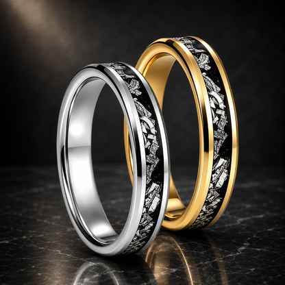 4mm Women's Tungsten Ring with Meteorite Inlay