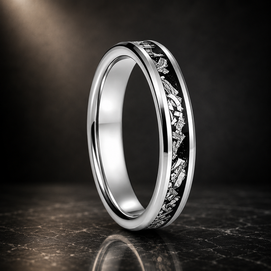 4mm Women's Tungsten Ring with Meteorite Inlay