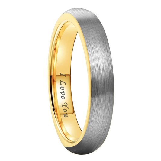 4mm gold and silver Tungsten Ring I Love You Engraved