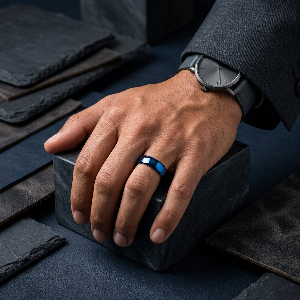 5mm Blue Tungsten Ring with Domed Polished Finish