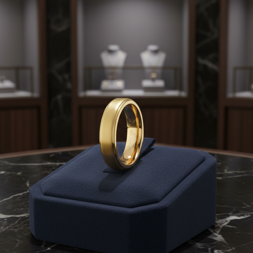 5mm Gold Tungsten Carbide Engagement Ring - RealTungsten