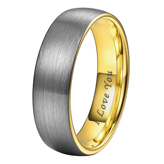 5mm Gold and Silver Tungsten Ring I Love You Engraved