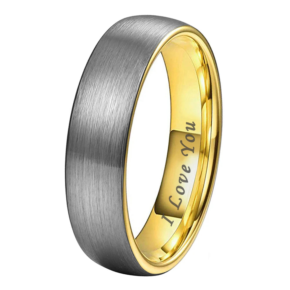 5mm Gold and Silver Tungsten Ring I Love You Engraved