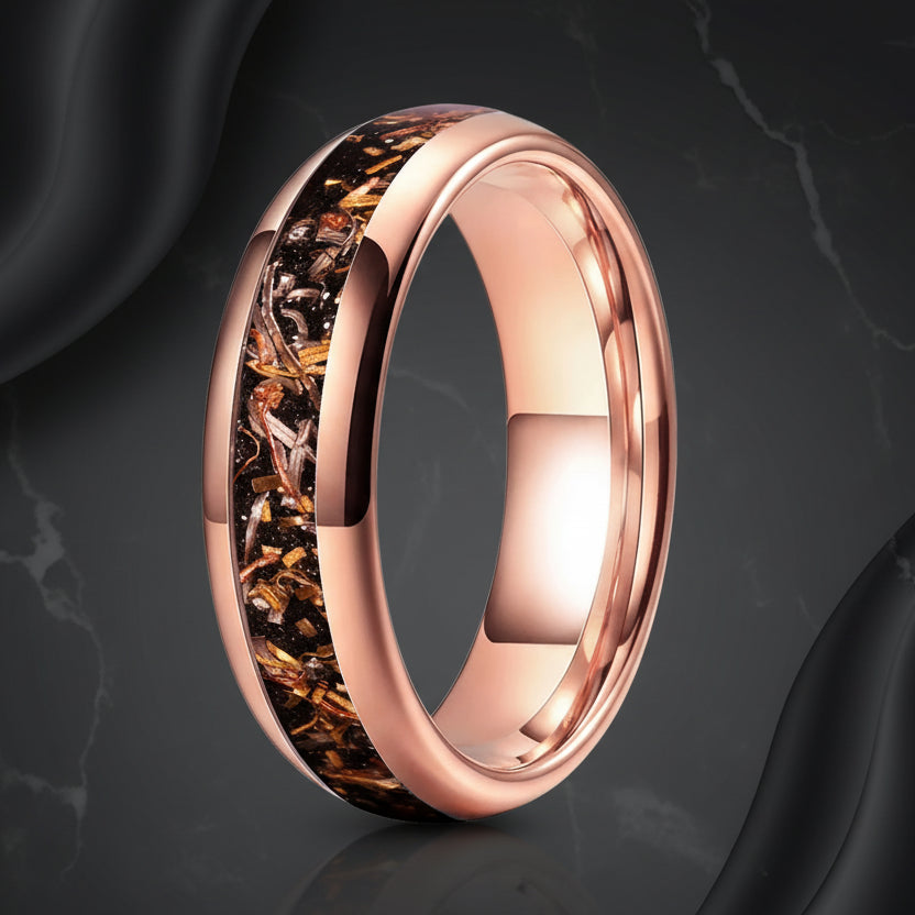 6MM-Dome Tungsten Wedding Band with Blacksand & Copper Inlay