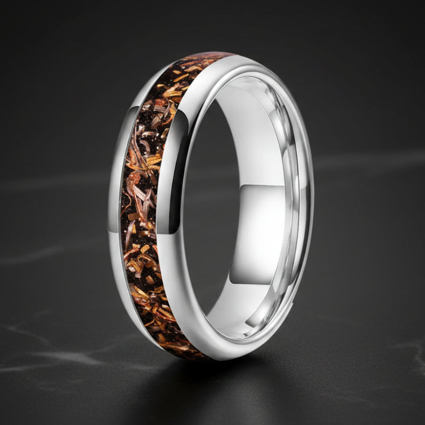 6MM-Dome Tungsten Wedding Band with Blacksand & Copper Inlay