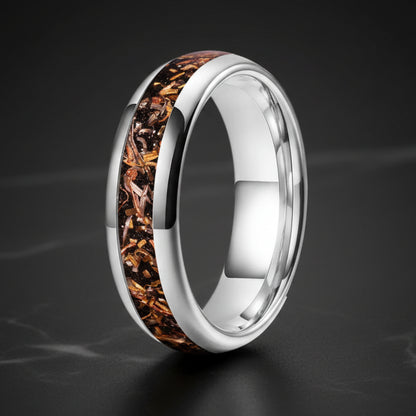 6MM-Dome Tungsten Wedding Band with Blacksand & Copper Inlay