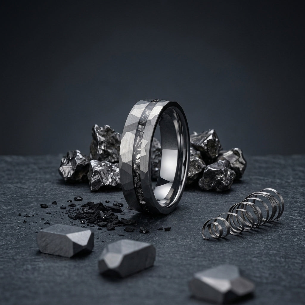 6MM Hammered Meteorite Tungsten Wedding Band