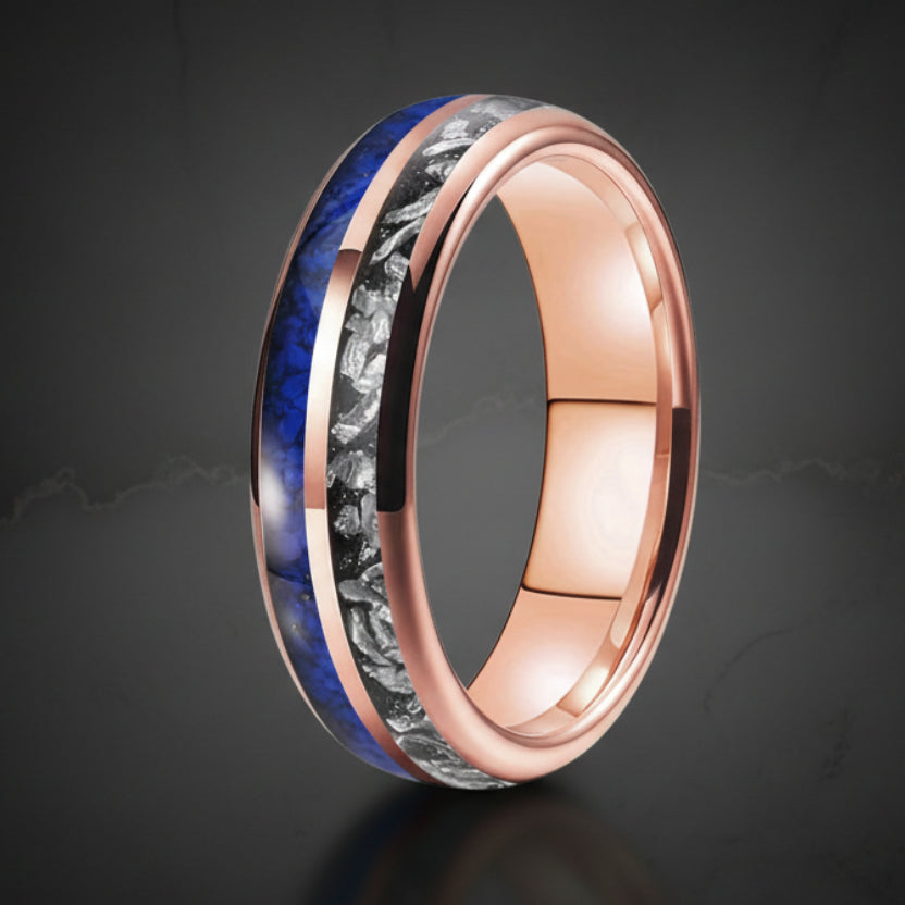 Lapis Lazuli & Meteorite Tungsten Wedding Band