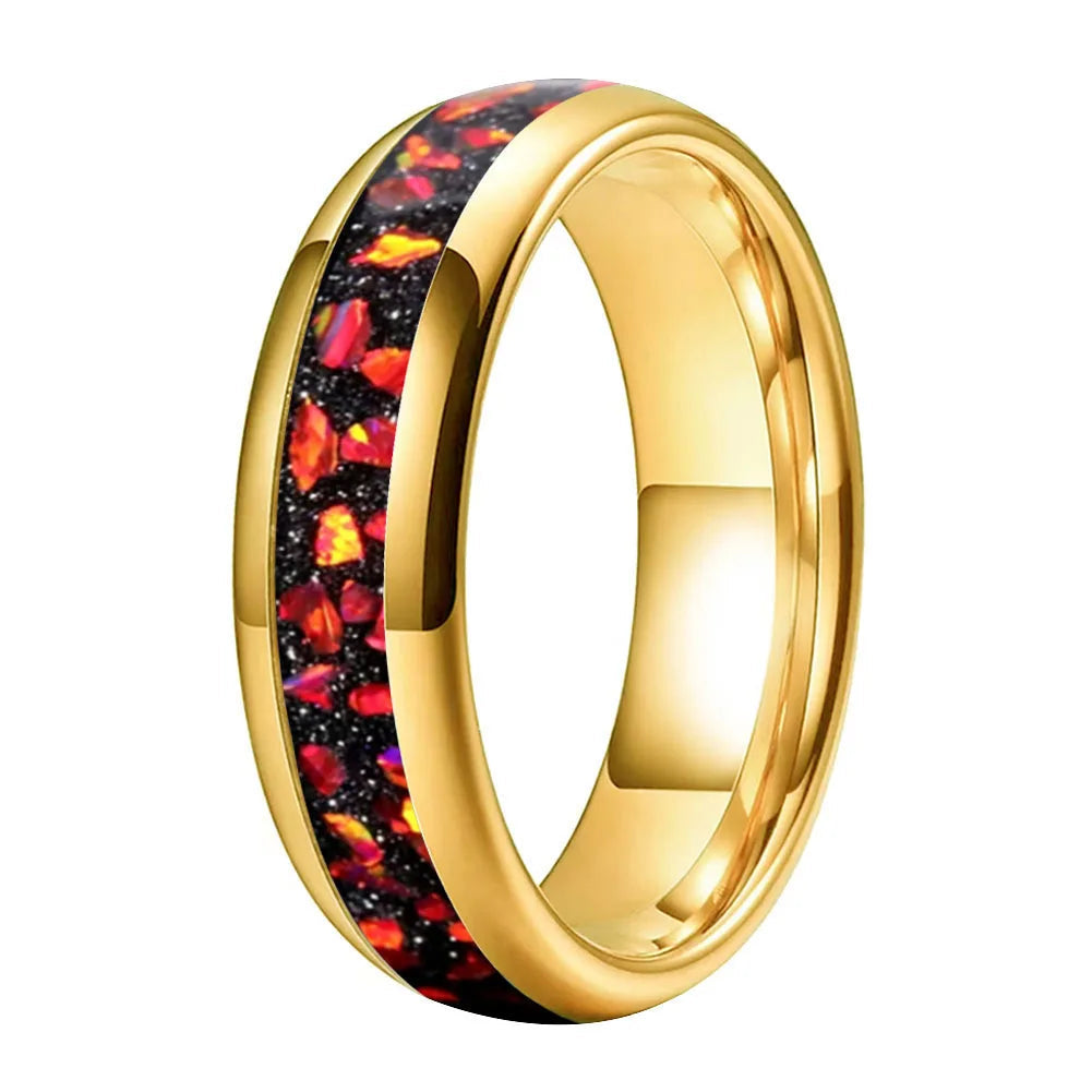 Tungsten Ring with Red Garnet Inlay