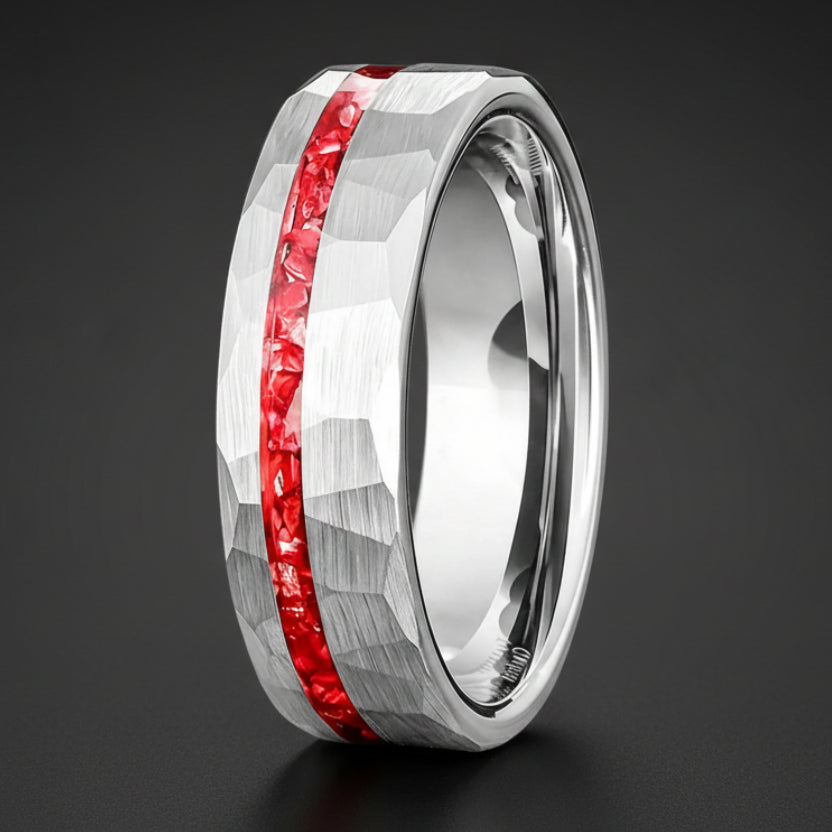 6MM Tungsten Ring with Red Stone Inlay